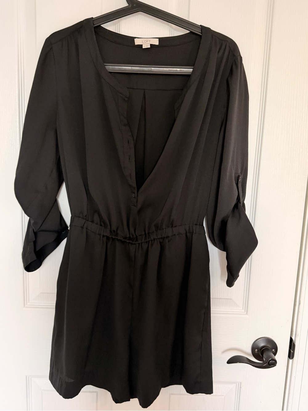 LOFT Black V-Neck Long Sleeve Jumpsuit